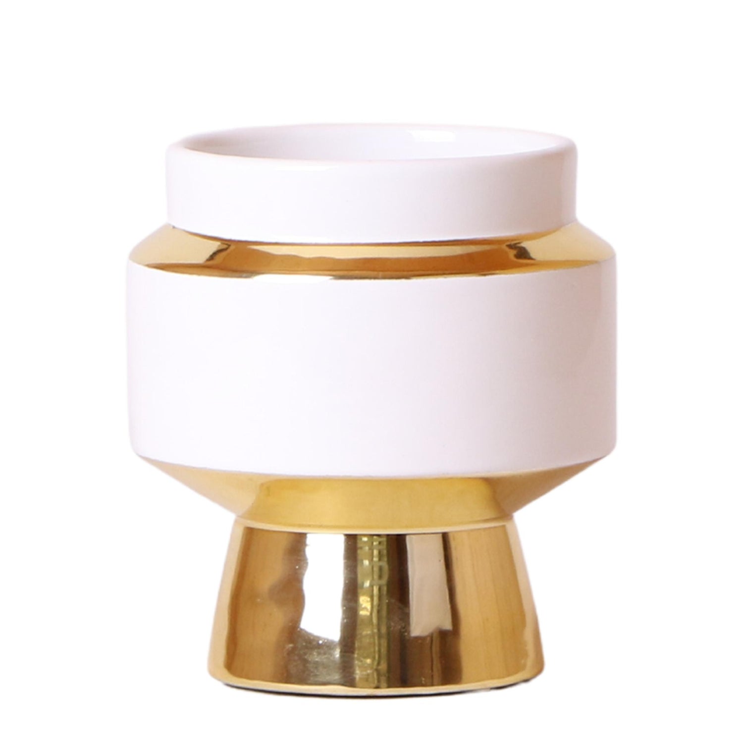 Kolibri Home – Le Chic kruka - Witte keramisk prydnadskruka med gyllene details - Ø9cm